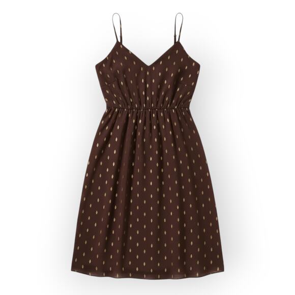 Commense Brown and Gold Foil Spot Chiffon Cami Dress with Sheer Cape — Size XL - Picture 6 of 8